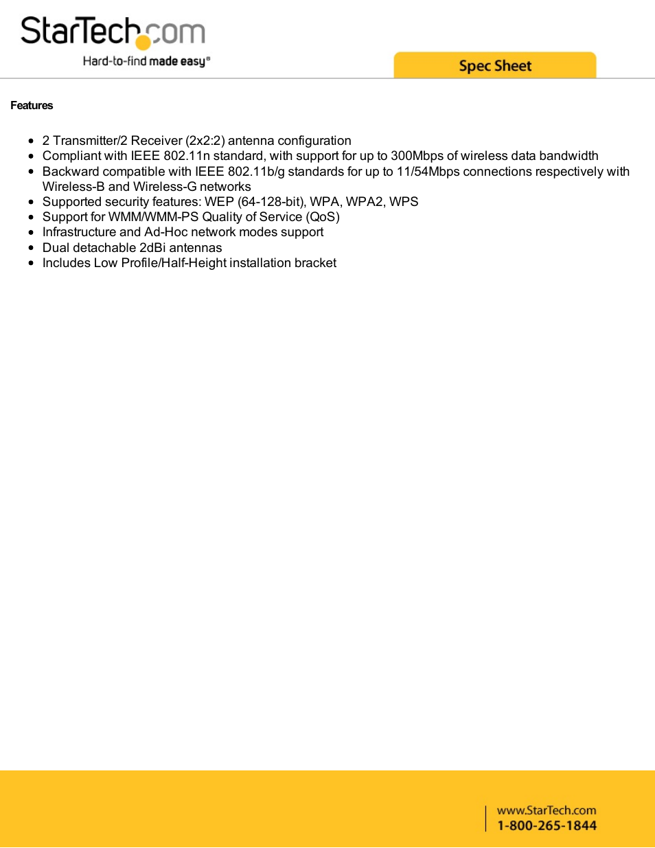 StarTech.com 300 Mb/s PCIe 802.11 b/g/n Wireless Network Adapter User Manual | Page 2 / 4