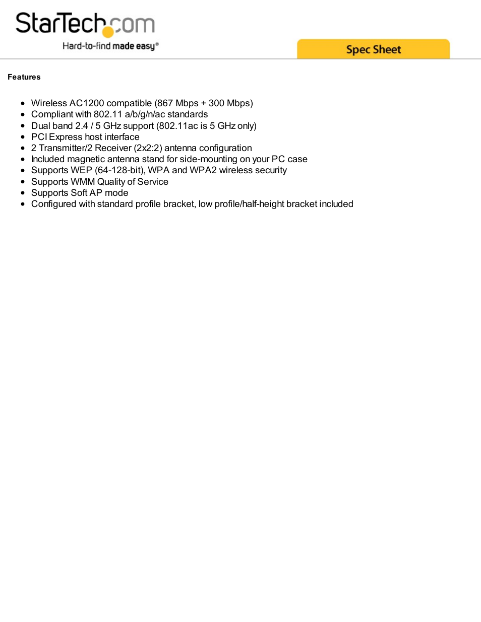 StarTech.com AC1200 Dual-Band Wireless AC PCIe Network Adapter User Manual | Page 2 / 4