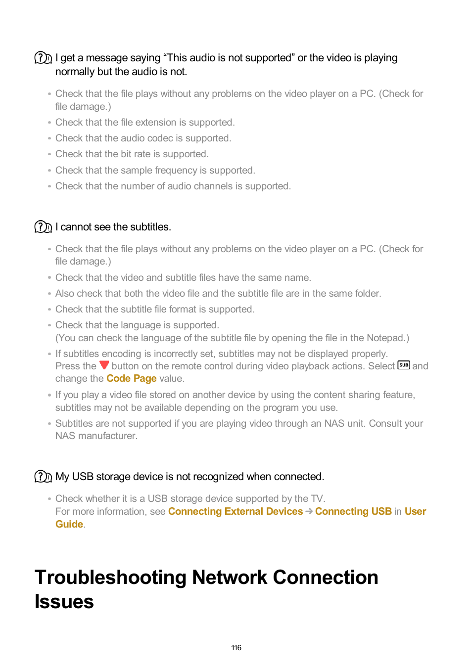 Troubleshooting network connection issues | LG UQ7570PUJ 50" 4K HDR Smart LED TV User Manual | Page 116 / 133