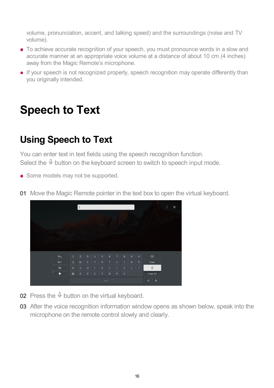 Speech to text, Using speech to text | LG UQ7570PUJ 50" 4K HDR Smart LED TV User Manual | Page 16 / 133
