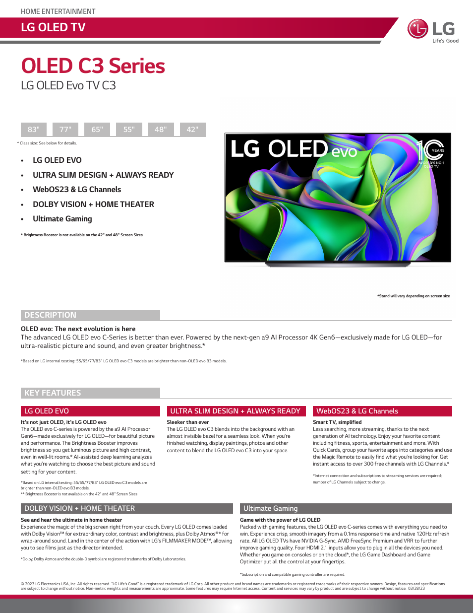 LG C3 42" 4K HDR Smart OLED evo TV User Manual | 3 pages