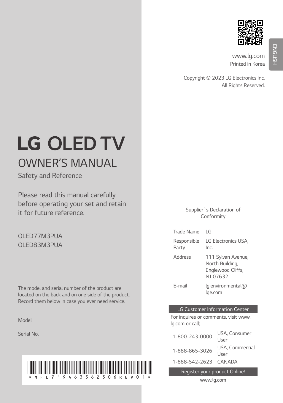 LG evo M Series M3 77" Wireless 4K HDR Smart OLED TV User Manual | 28 pages