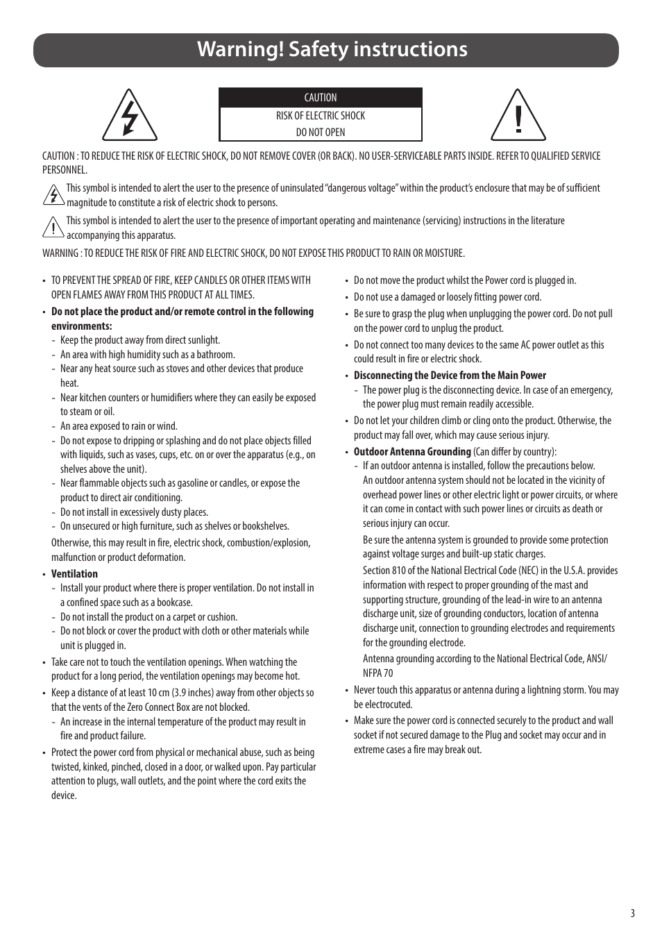 Warning! safety instructions | LG evo M Series M3 77" Wireless 4K HDR Smart OLED TV User Manual | Page 3 / 28