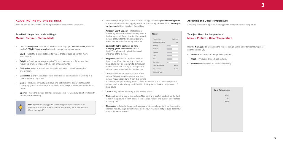 Adjusting the picture settings, Adjusting the color temperature | Vizio M-Series Quantum Q7-J03 70" Class HDR 4K UHD Smart Quantum Dot LED TV User Manual | Page 15 / 48