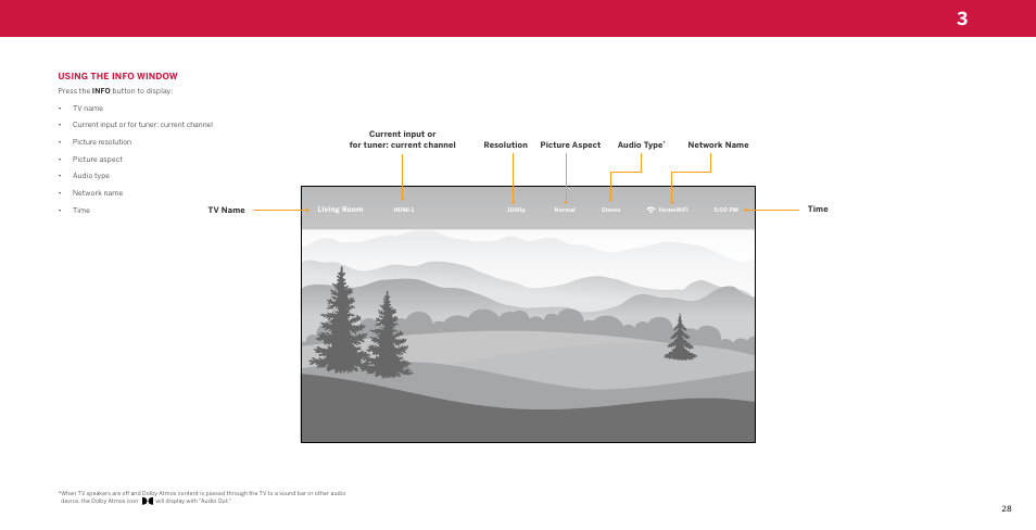 Using the info window | Vizio M-Series Quantum Q7-J03 70" Class HDR 4K UHD Smart Quantum Dot LED TV User Manual | Page 34 / 48