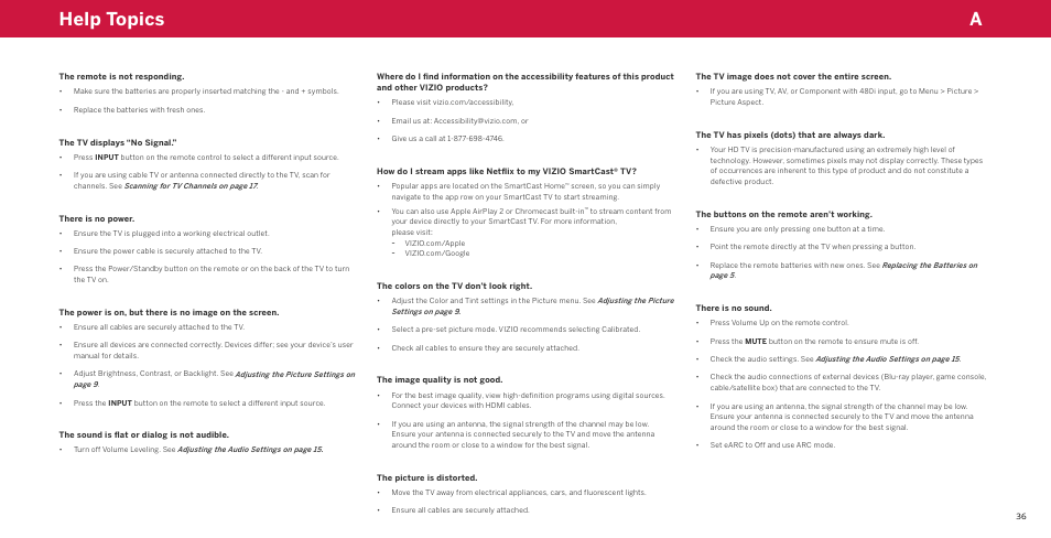 Help topics, Ahelp topics | Vizio M-Series Quantum Q7-J03 70" Class HDR 4K UHD Smart Quantum Dot LED TV User Manual | Page 42 / 48