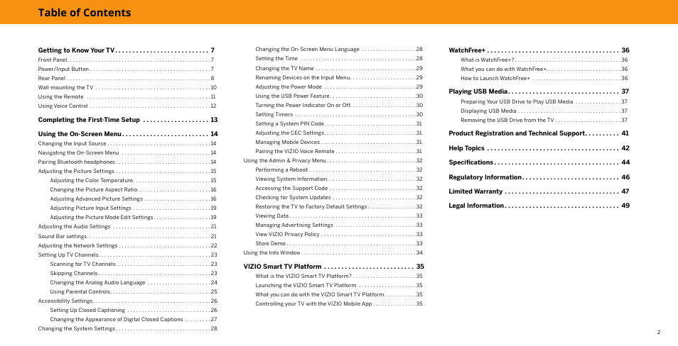 Vizio V-Series 43" 4K HDR Smart LED TV User Manual | Page 2 / 49