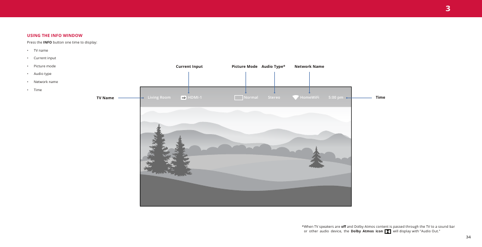 Using the info window | Vizio M-Series Quantum Q7-J01 58" Class HDR 4K UHD Smart Quantum Dot LED TV User Manual | Page 34 / 48