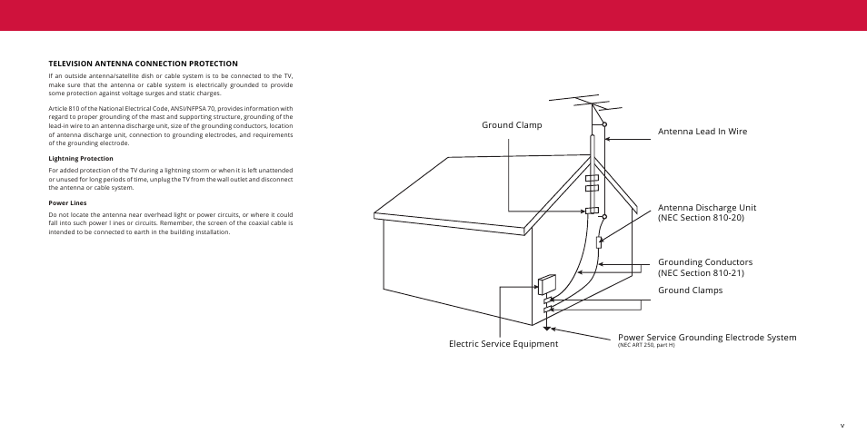 Television antenna connection protection, Lightning protection, Power lines | Vizio M-Series Quantum Q7-J01 58" Class HDR 4K UHD Smart Quantum Dot LED TV User Manual | Page 5 / 48