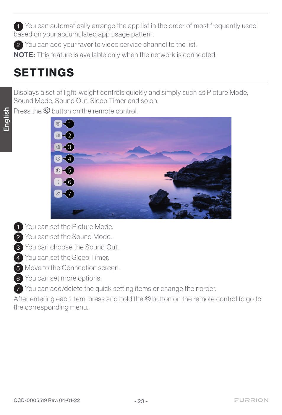 Settings | Furrion Aurora Sun 55" 4K HDR LED Full Sun Outdoor Smart TV User Manual | Page 24 / 77