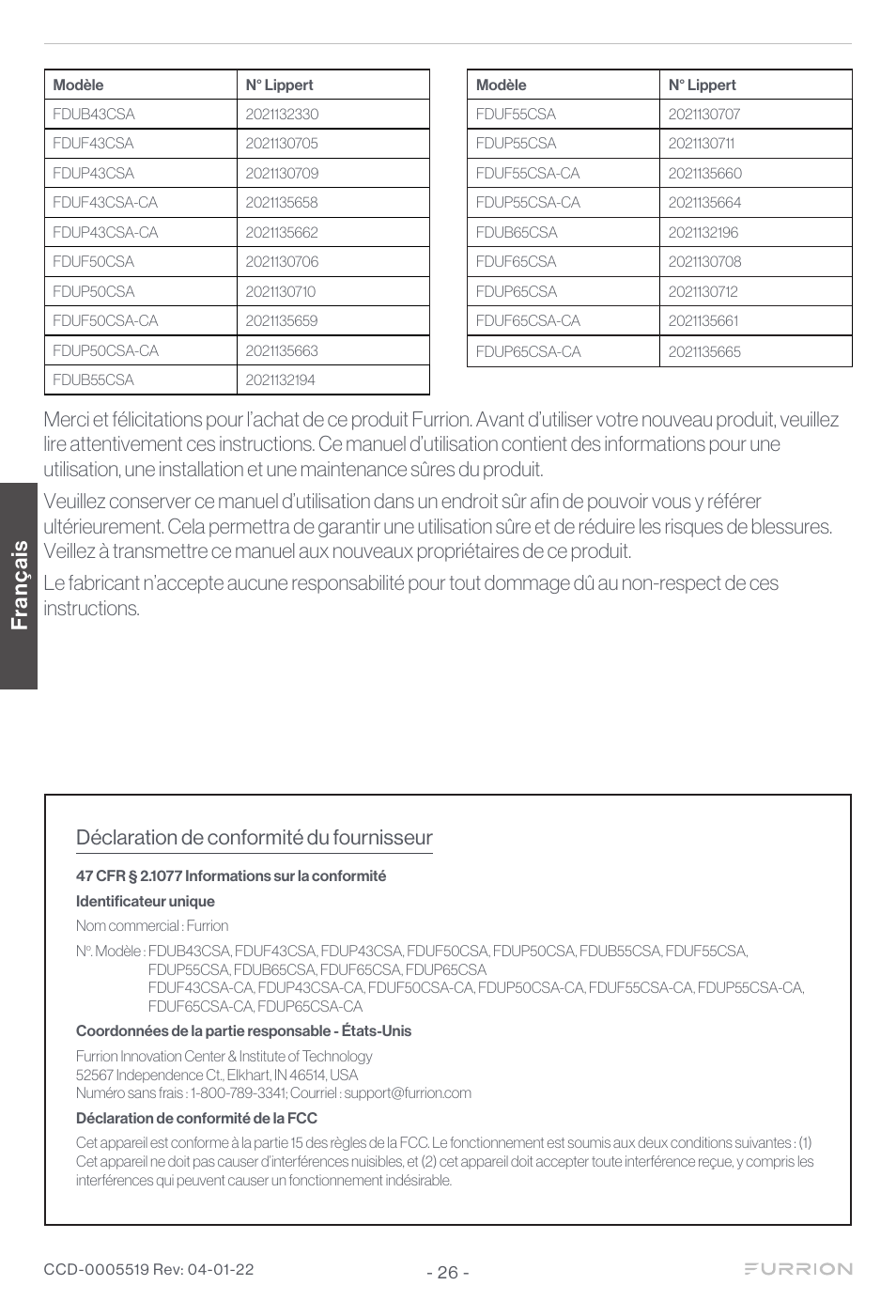 Franç ais | Furrion Aurora Sun 55" 4K HDR LED Full Sun Outdoor Smart TV User Manual | Page 27 / 77