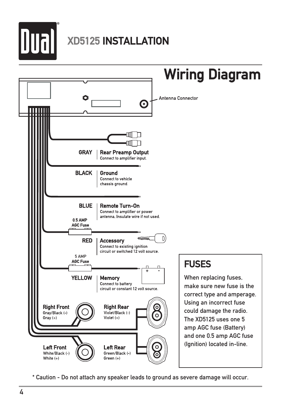 Wiring diagram, Xd5125 installation | Dual XD5125 User Manual | Page 4 / 12