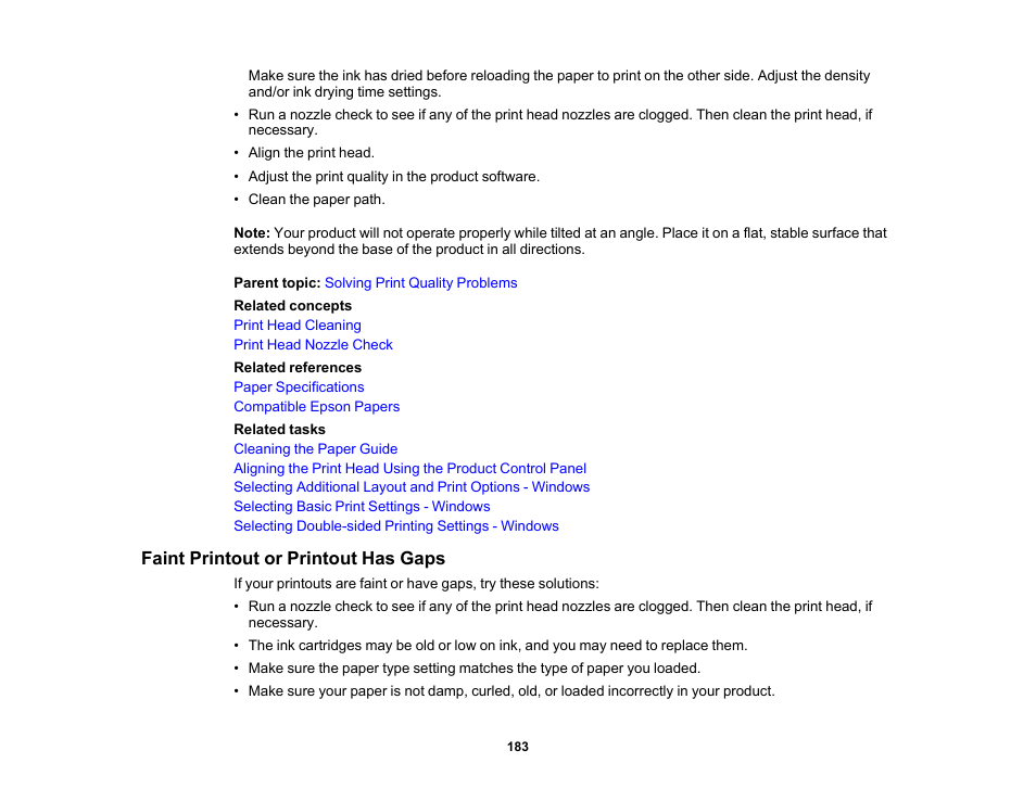 Faint printout or printout has gaps | Epson Workforce Pro WF-7310 Wireless Printer User Manual | Page 183 / 210
