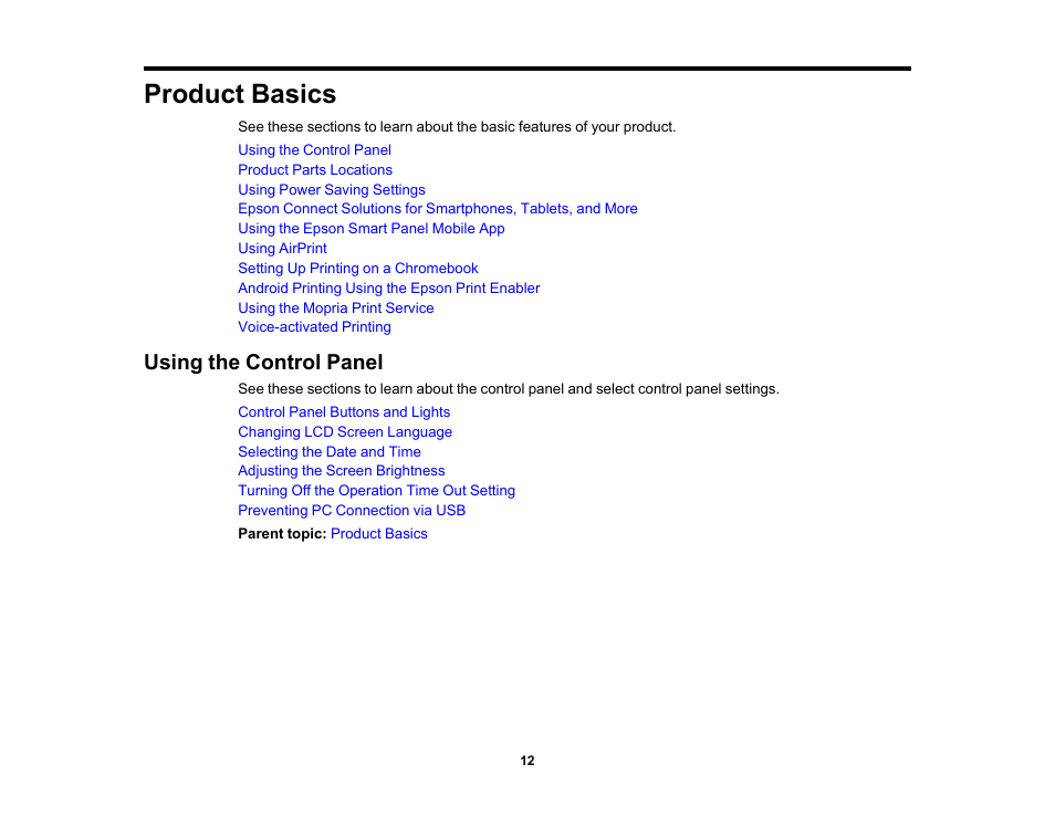 Product basics, Using the control panel | Epson WorkForce Pro WF-C4310 Wireless Color Printer User Manual | Page 12 / 209