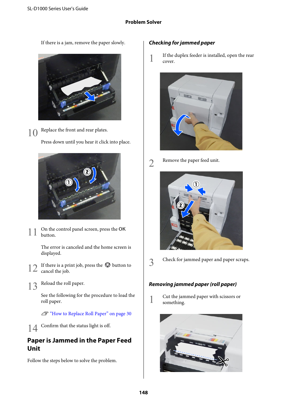 Paper is jammed in the paper feed | Epson SureLab D1070 Professional Minilab Printer User Manual | Page 148 / 198