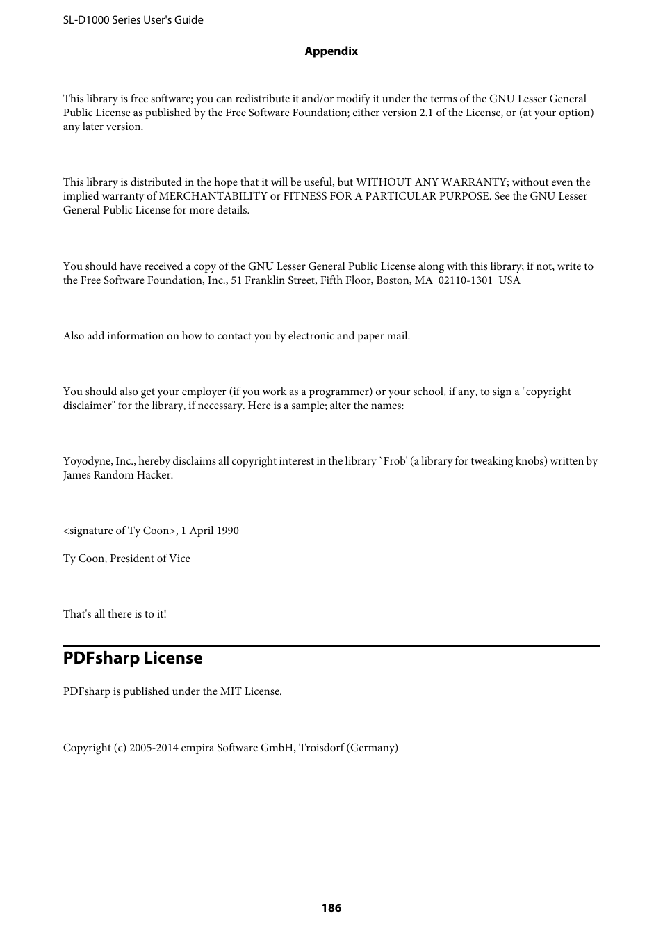 Pdfsharp license | Epson SureLab D1070 Professional Minilab Printer User Manual | Page 186 / 198