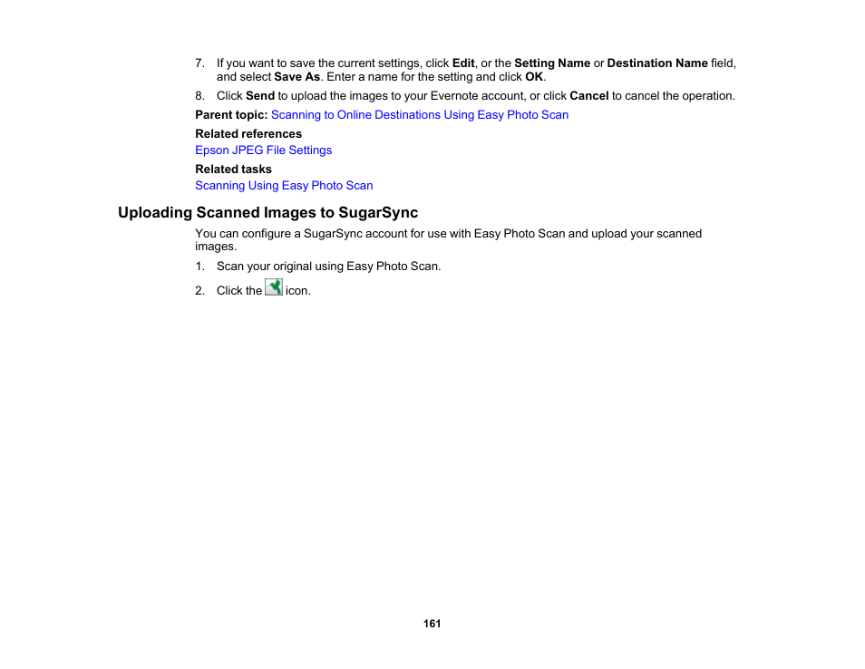 Uploading scanned images to sugarsync | Epson Expression Premium XP-6100 All-in-One Printer User Manual | Page 161 / 334