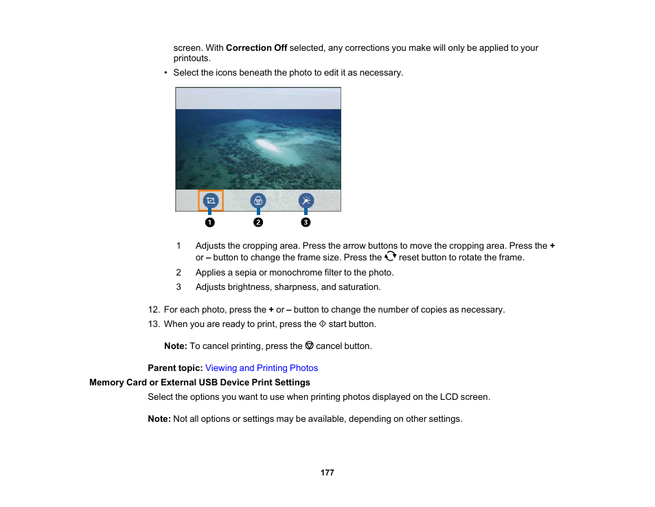 Memory card or external usb device print settings | Epson Expression Premium XP-6100 All-in-One Printer User Manual | Page 177 / 334