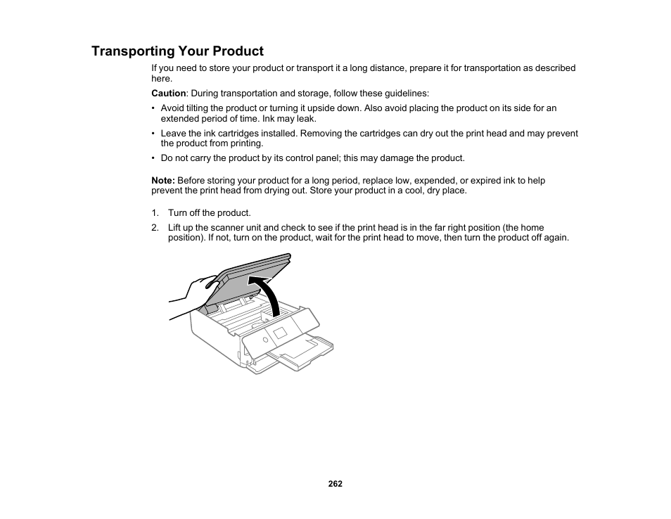 Transporting your product | Epson Expression Premium XP-6100 All-in-One Printer User Manual | Page 262 / 334