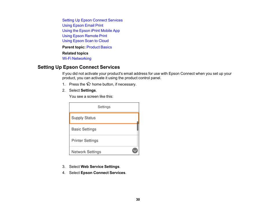 Setting up epson connect services | Epson Expression Premium XP-6100 All-in-One Printer User Manual | Page 30 / 334