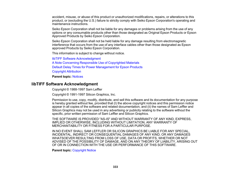 Libtiff software acknowledgment | Epson Expression Premium XP-6100 All-in-One Printer User Manual | Page 333 / 334