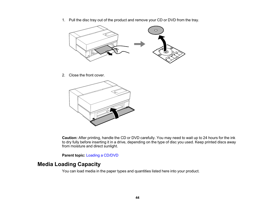 Media loading capacity | Epson SureColor P900 17" Photo Printer User Manual | Page 44 / 158