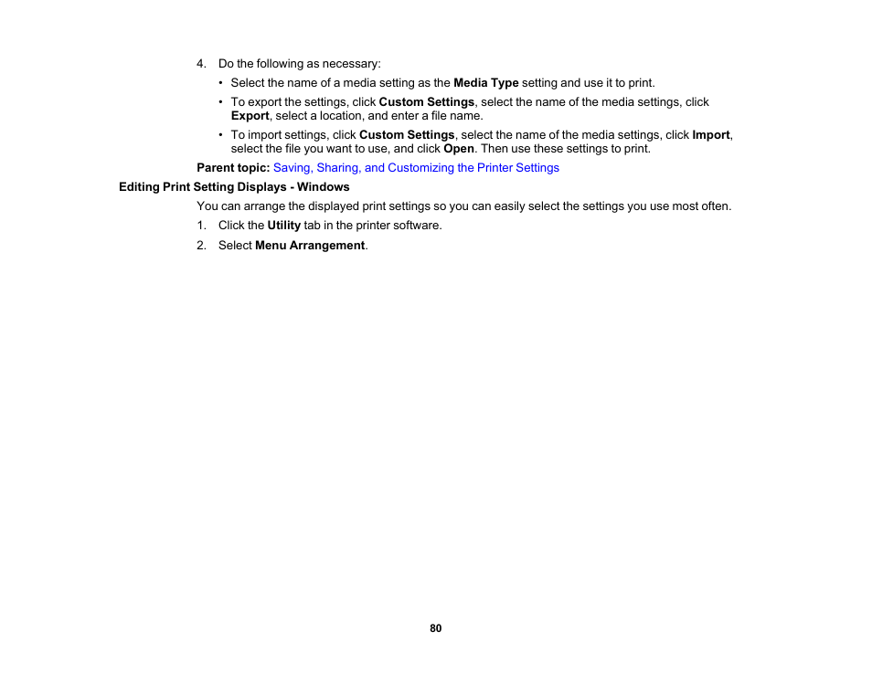 Editing print setting displays - windows | Epson SureColor P900 17" Photo Printer User Manual | Page 80 / 158