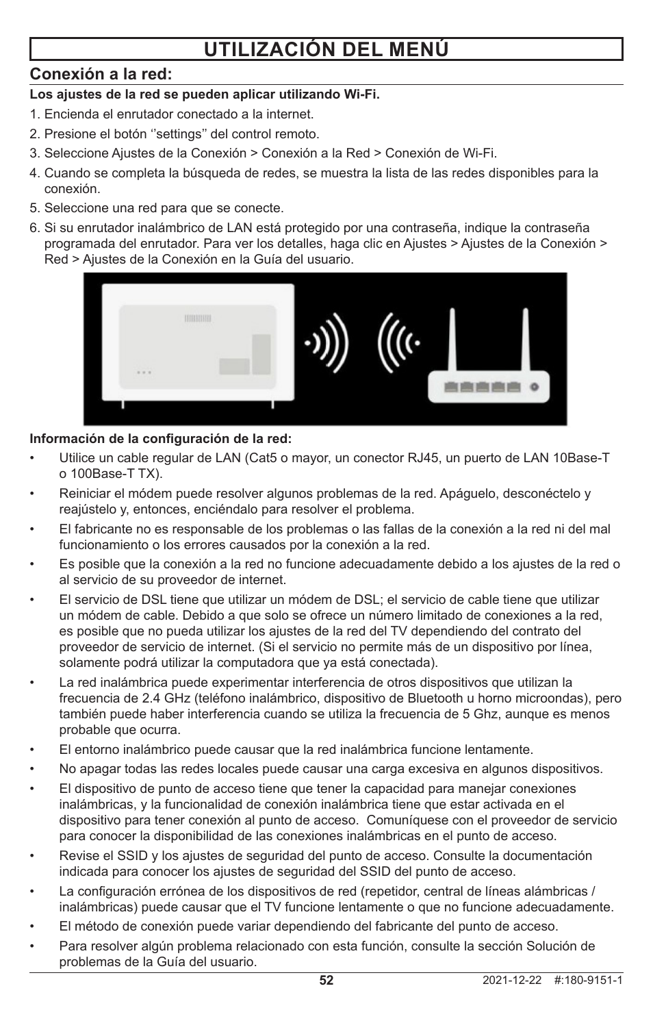 Utilización del menú, Conexión a la red | Peerless-AV Neptune 55" 4K UHD HDR Smart IPS LED Outdoor TV (Partial Sun) User Manual | Page 52 / 96