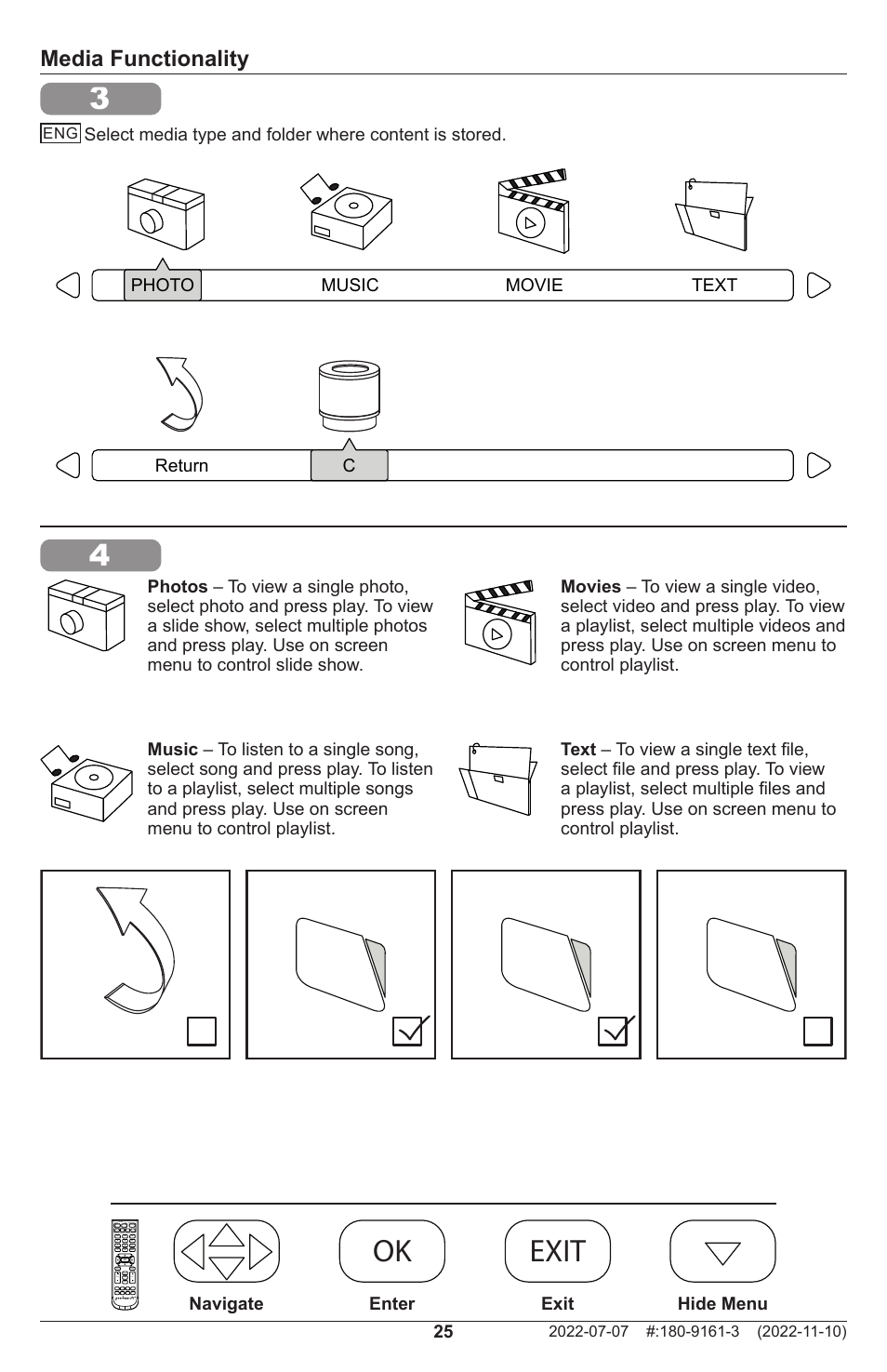 Ok exit ok exit ok exit 4, Media functionality | Peerless-AV XHB754 4K UHD Xtreme High Bright LED Outdoor Display (75") User Manual | Page 25 / 84