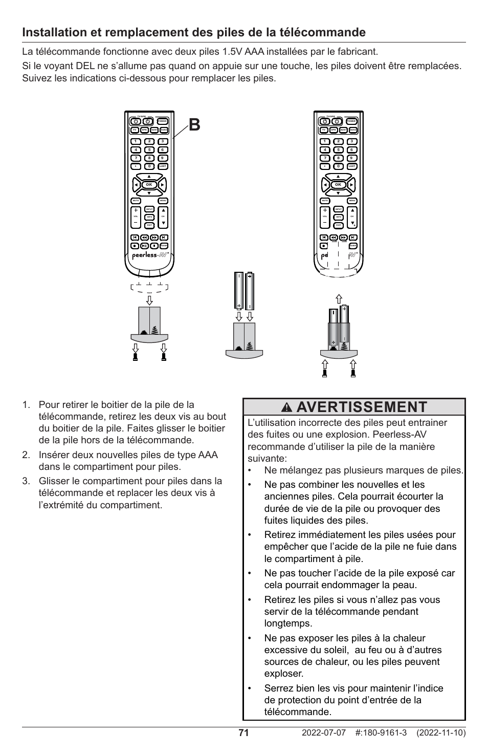 Avertissement | Peerless-AV XHB754 4K UHD Xtreme High Bright LED Outdoor Display (75") User Manual | Page 71 / 84