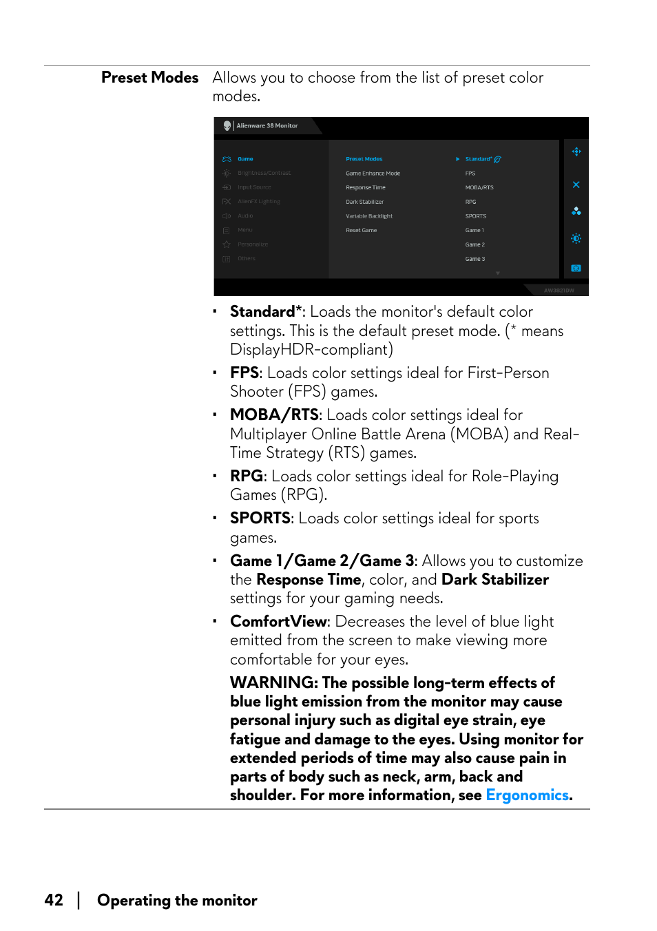 Alienware AW3821DW 37.5" 1600p 144 Hz Curved Gaming Monitor User Manual | Page 42 / 71