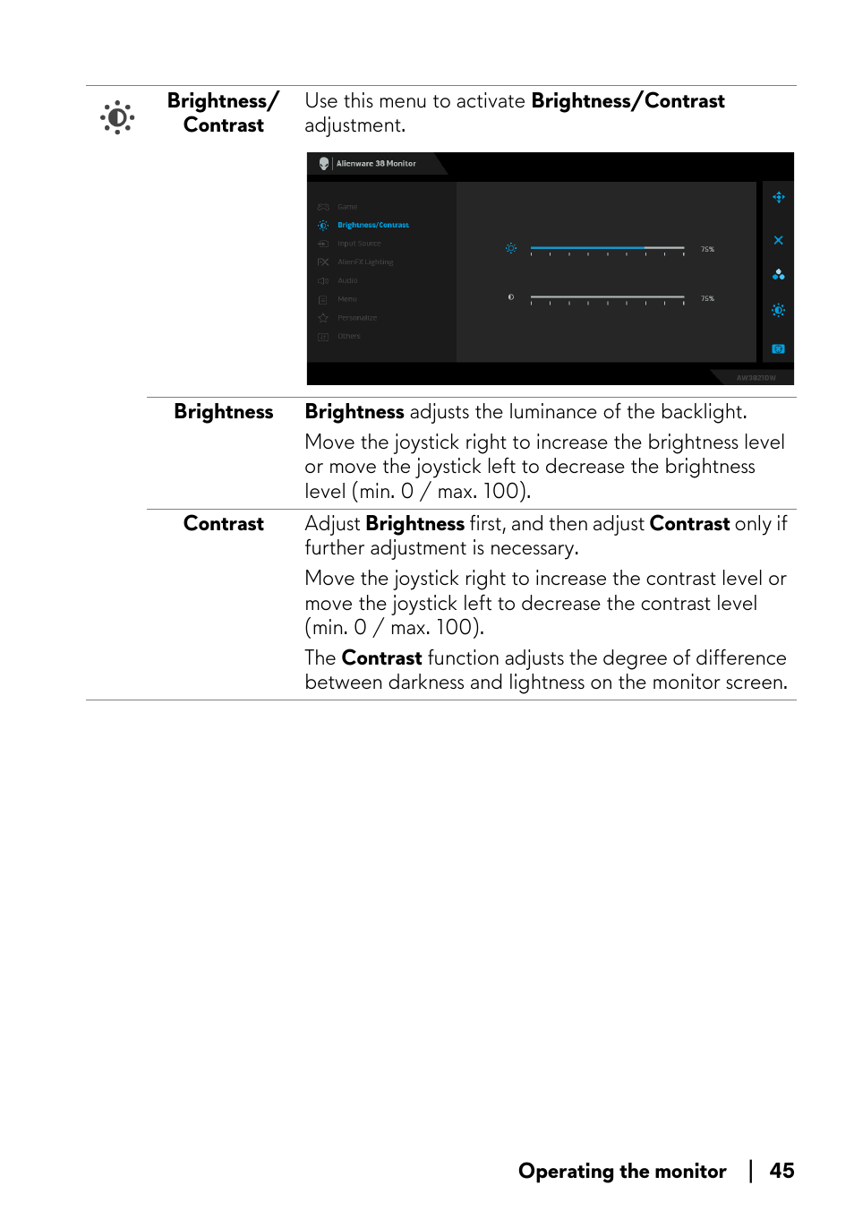 Alienware AW3821DW 37.5" 1600p 144 Hz Curved Gaming Monitor User Manual | Page 45 / 71