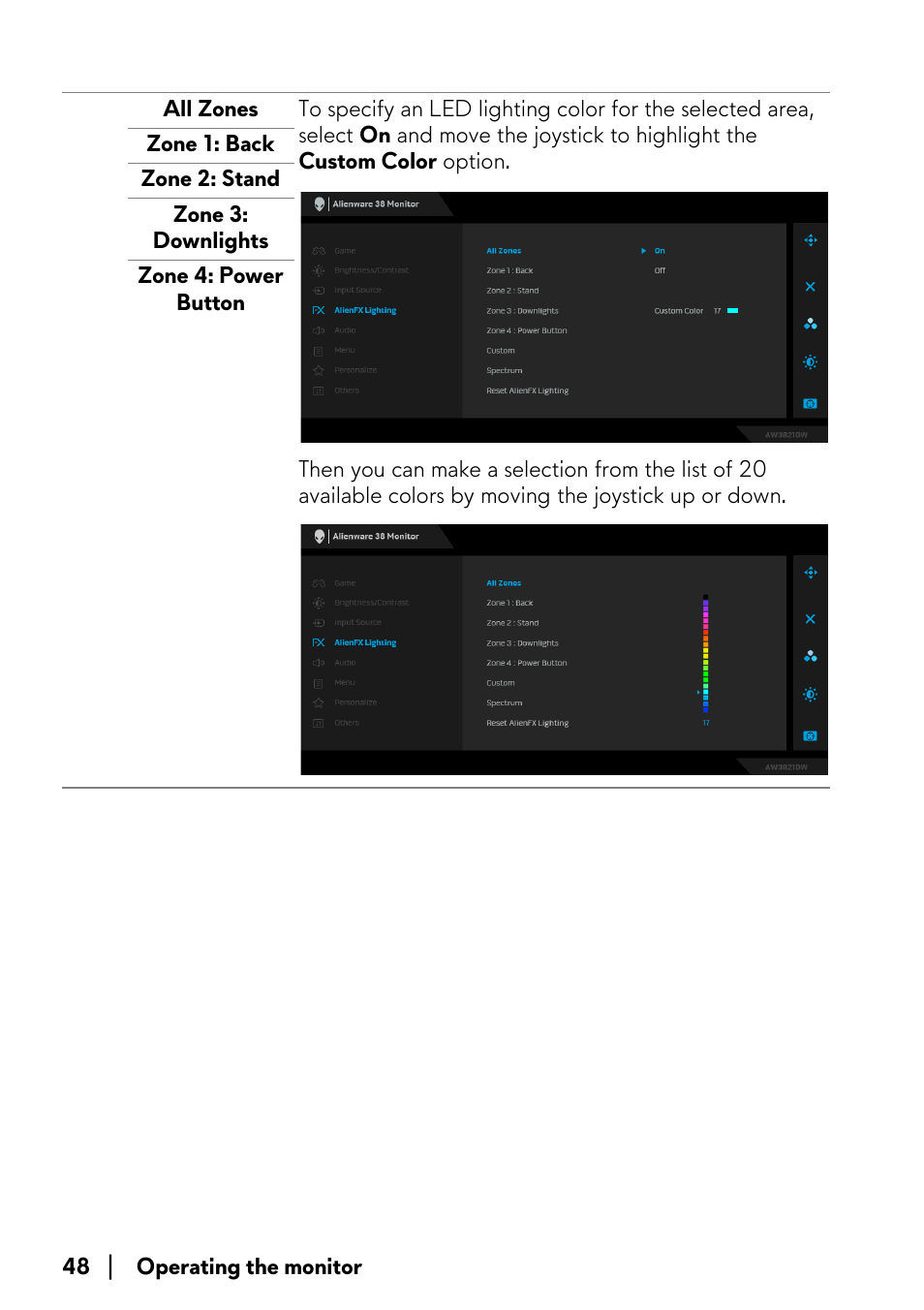 Alienware AW3821DW 37.5" 1600p 144 Hz Curved Gaming Monitor User Manual | Page 48 / 71