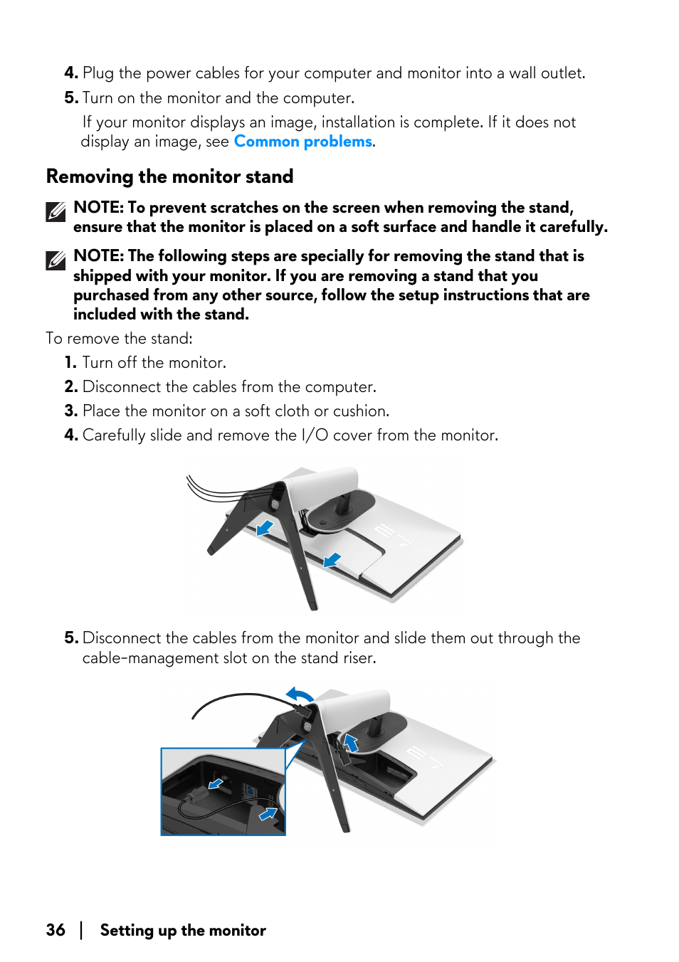 Removing the monitor stand | Alienware AW2723DF 27" 1440p 280Hz Gaming Monitor (Lunar Light) User Manual | Page 36 / 91