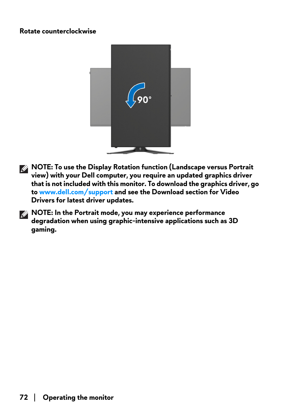 Rotate counterclockwise | Alienware AW2723DF 27" 1440p 280Hz Gaming Monitor (Lunar Light) User Manual | Page 72 / 91