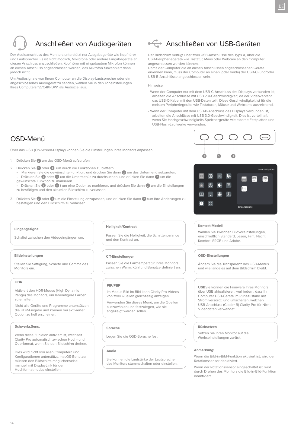 ALOGIC Clarity Pro 27" 4K HDR Video Conferencing Monitor User Manual | Page 14 / 46