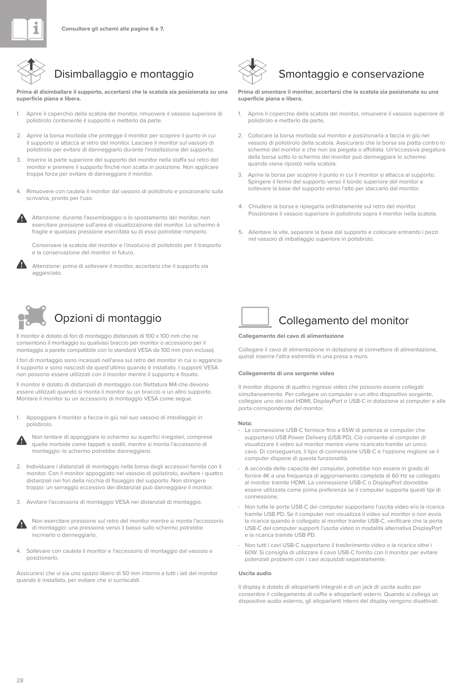 Disimballaggio e montaggio, Opzioni di montaggio | ALOGIC Clarity Pro 27" 4K HDR Video Conferencing Monitor User Manual | Page 28 / 46