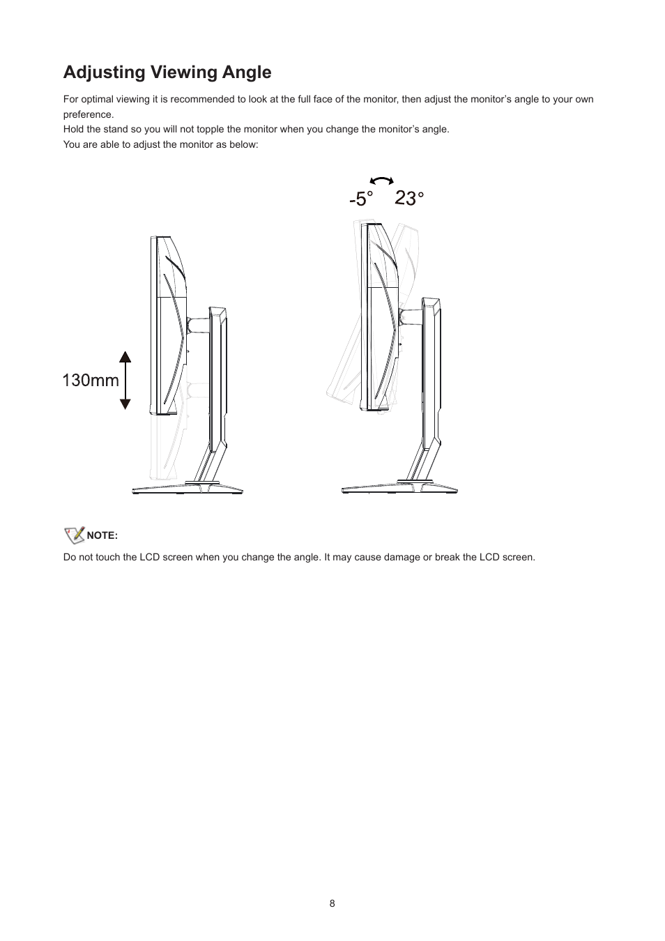 Adjusting viewing angle | AOC 27G2Z 27" 240 Hz HDR Gaming Monitor (Black/Silver/Red) User Manual | Page 10 / 31