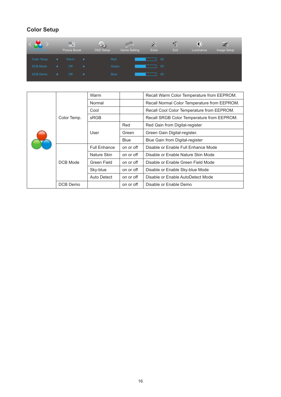 Color setup | AOC 27G2Z 27" 240 Hz HDR Gaming Monitor (Black/Silver/Red) User Manual | Page 18 / 31