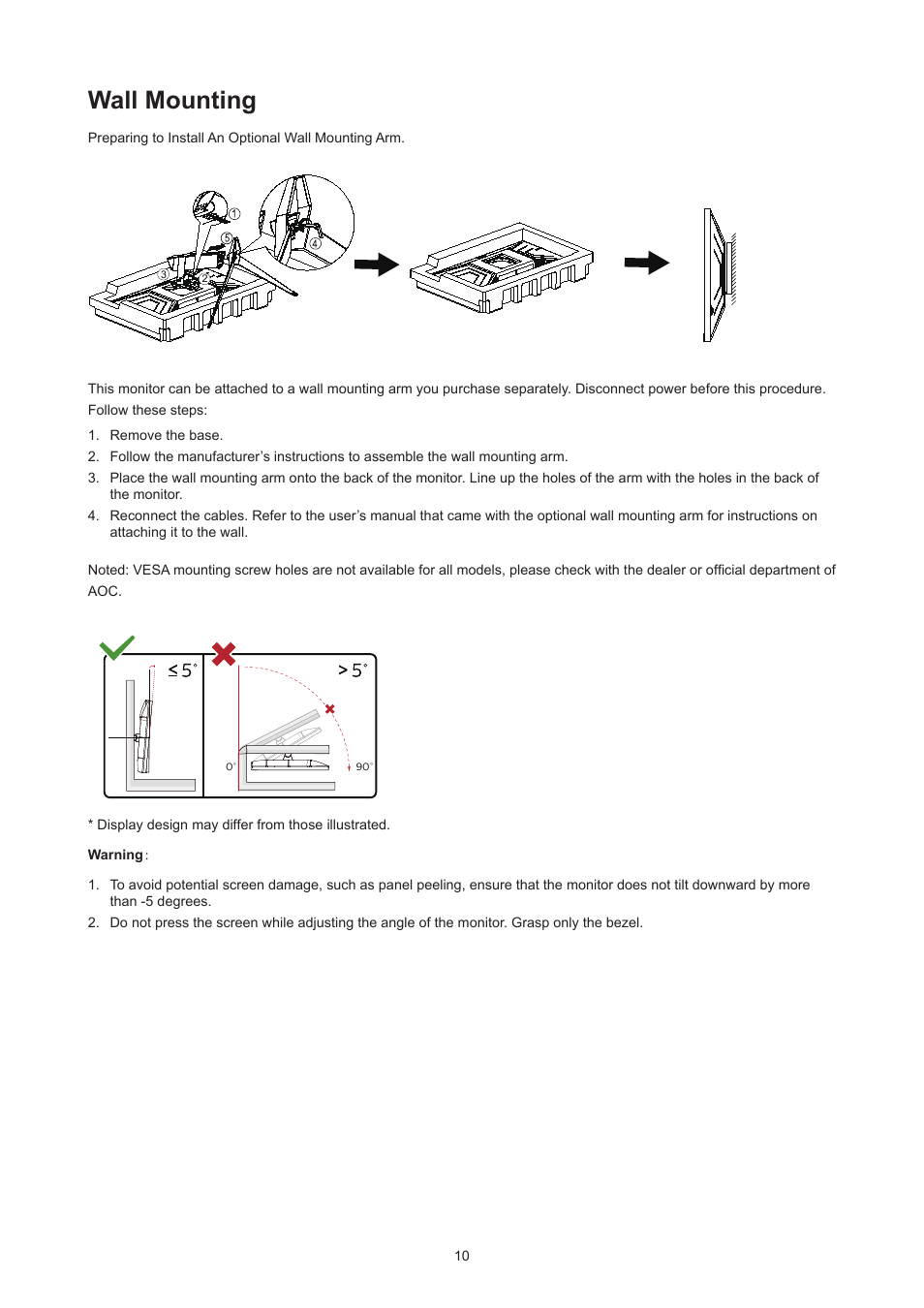 Wall mounting | AOC AG324UX 31.5" 4K UHD 144 Hz Gaming Monitor User Manual | Page 12 / 34