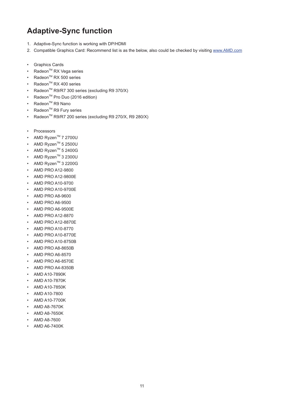 Adaptive-sync function | AOC AG324UX 31.5" 4K UHD 144 Hz Gaming Monitor User Manual | Page 13 / 34