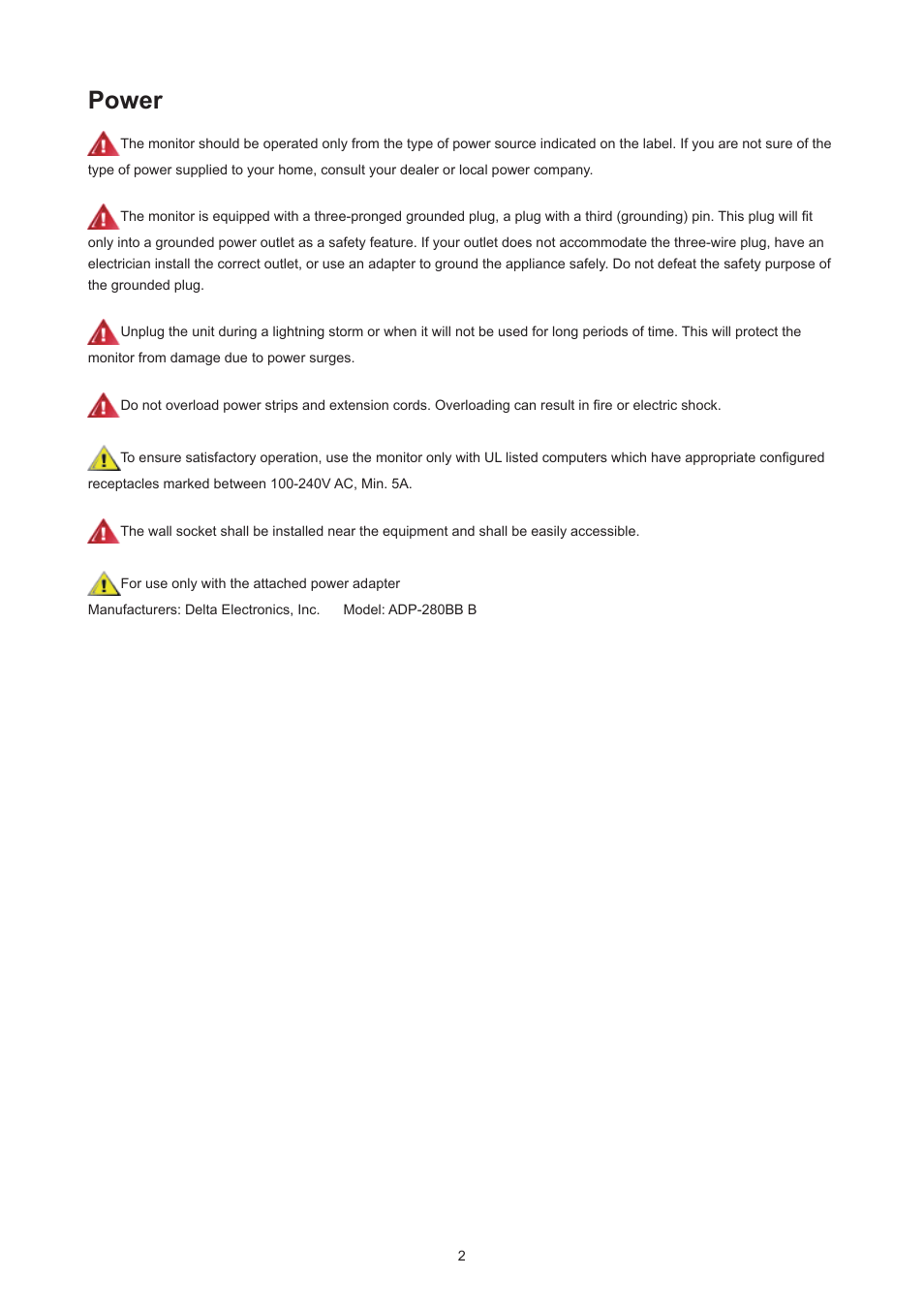 Power | AOC AG324UX 31.5" 4K UHD 144 Hz Gaming Monitor User Manual | Page 4 / 34