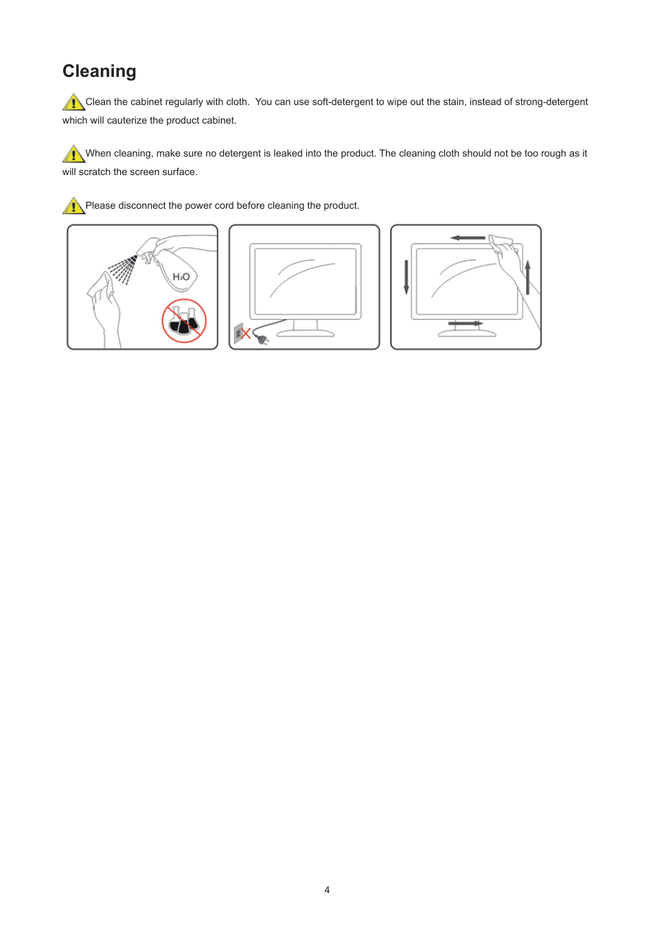 Cleaning | AOC AG324UX 31.5" 4K UHD 144 Hz Gaming Monitor User Manual | Page 6 / 34