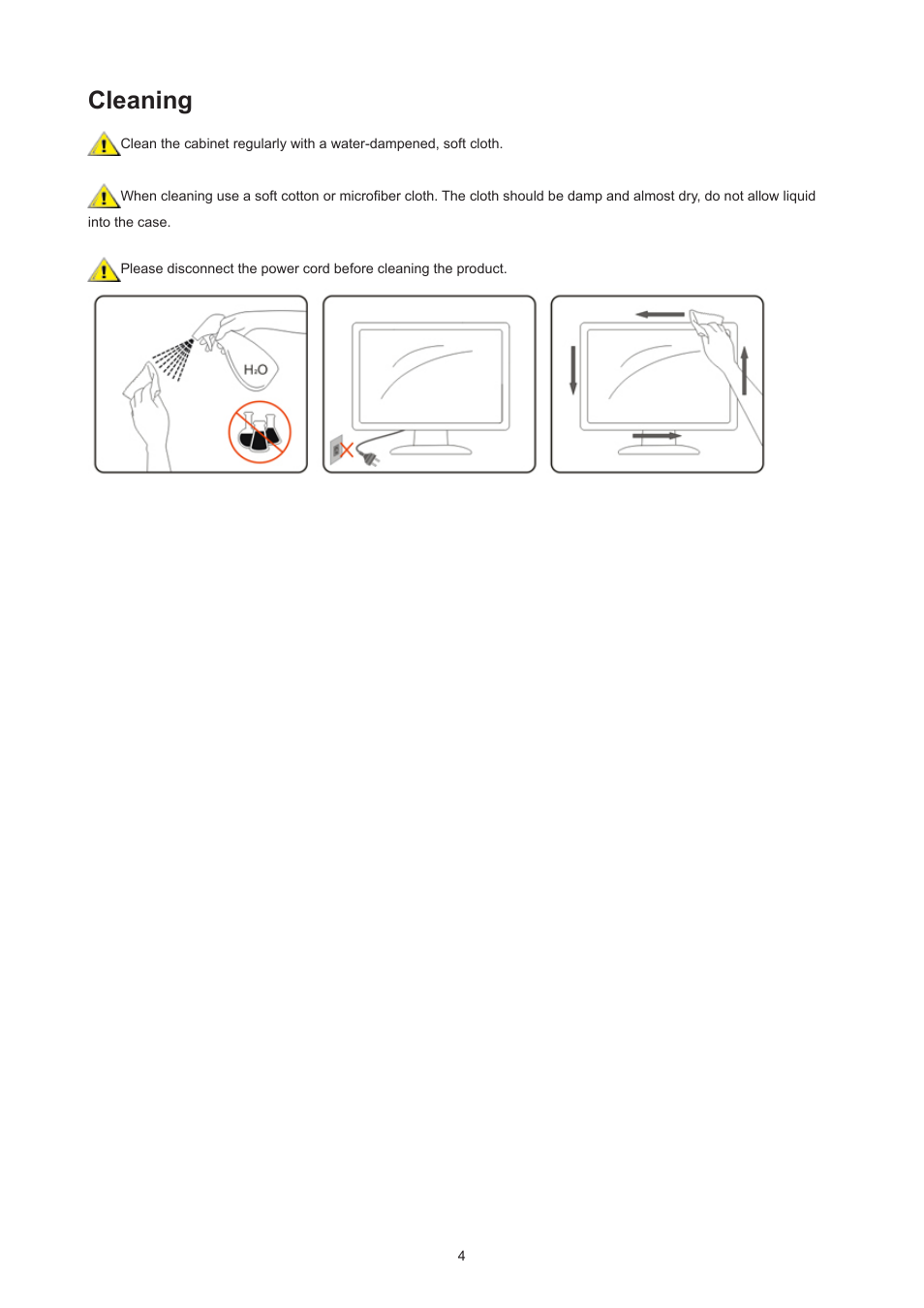Cleaning | AOC AG493UCX2 48.8" DQHD HDR 165 Hz Curved Gaming Monitor User Manual | Page 6 / 35