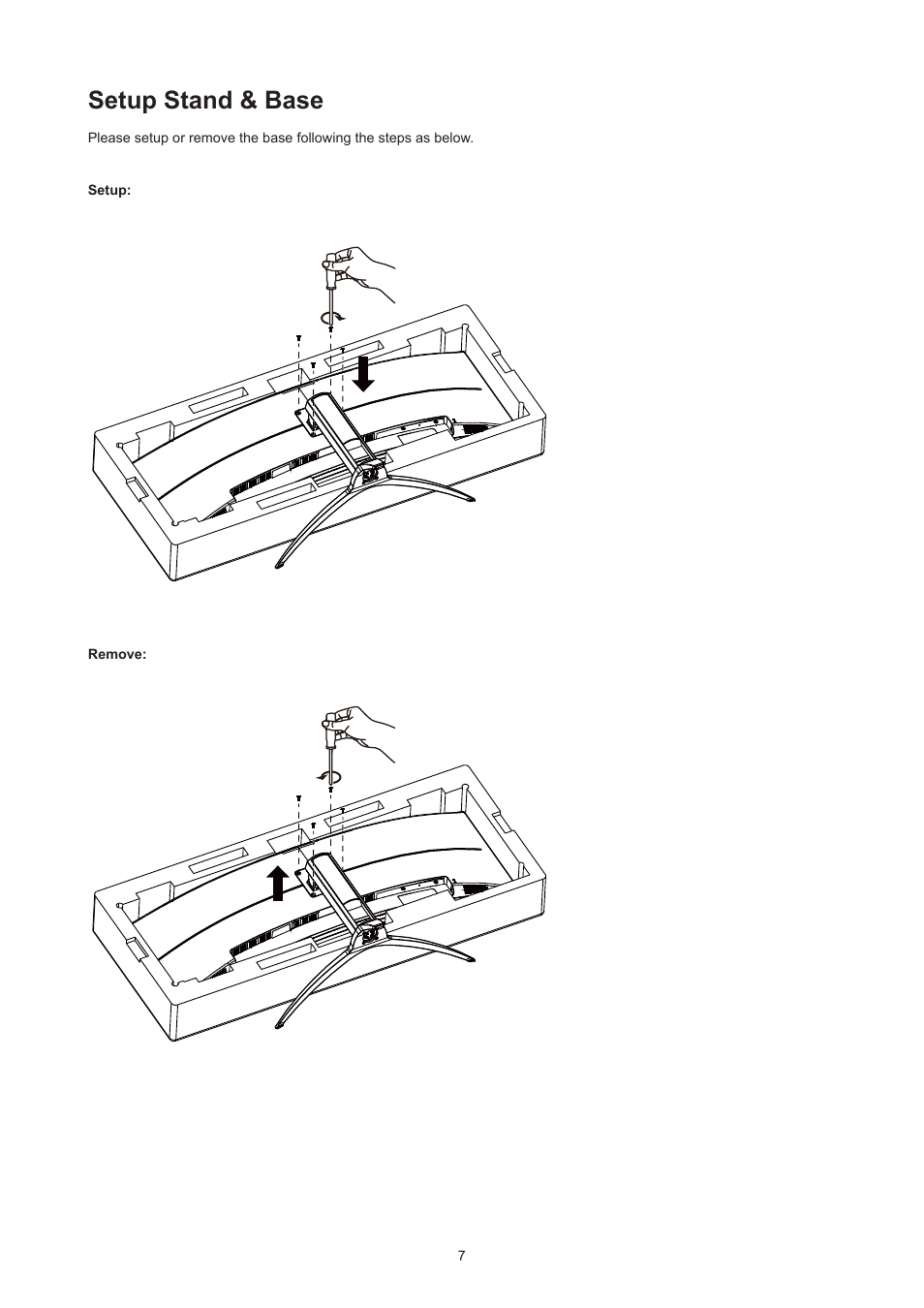 Setup stand & base | AOC AG493UCX2 48.8" DQHD HDR 165 Hz Curved Gaming Monitor User Manual | Page 9 / 35