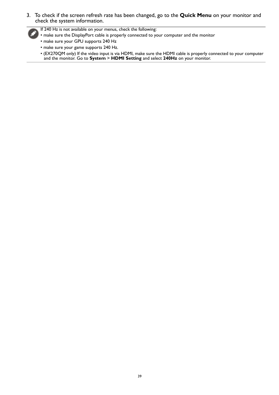 BenQ MOBIUZ EX270QM 27" 1440p HDR 240 Hz Gaming Monitor User Manual | Page 39 / 58