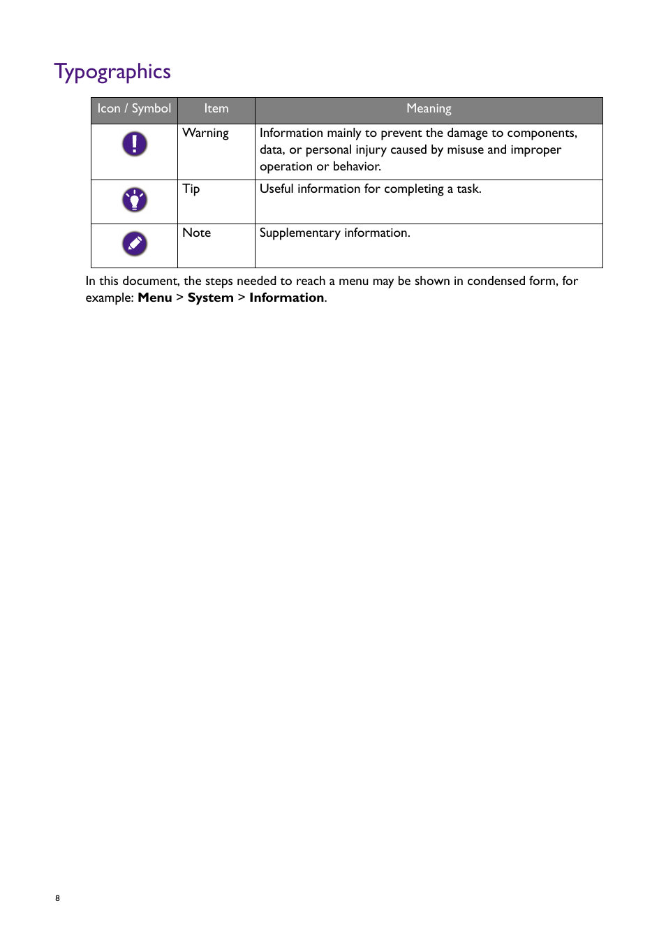 Typographics | BenQ PD2725U DesignVue Designer 27" 16:9 HDR 4K IPS Monitor User Manual | Page 8 / 80