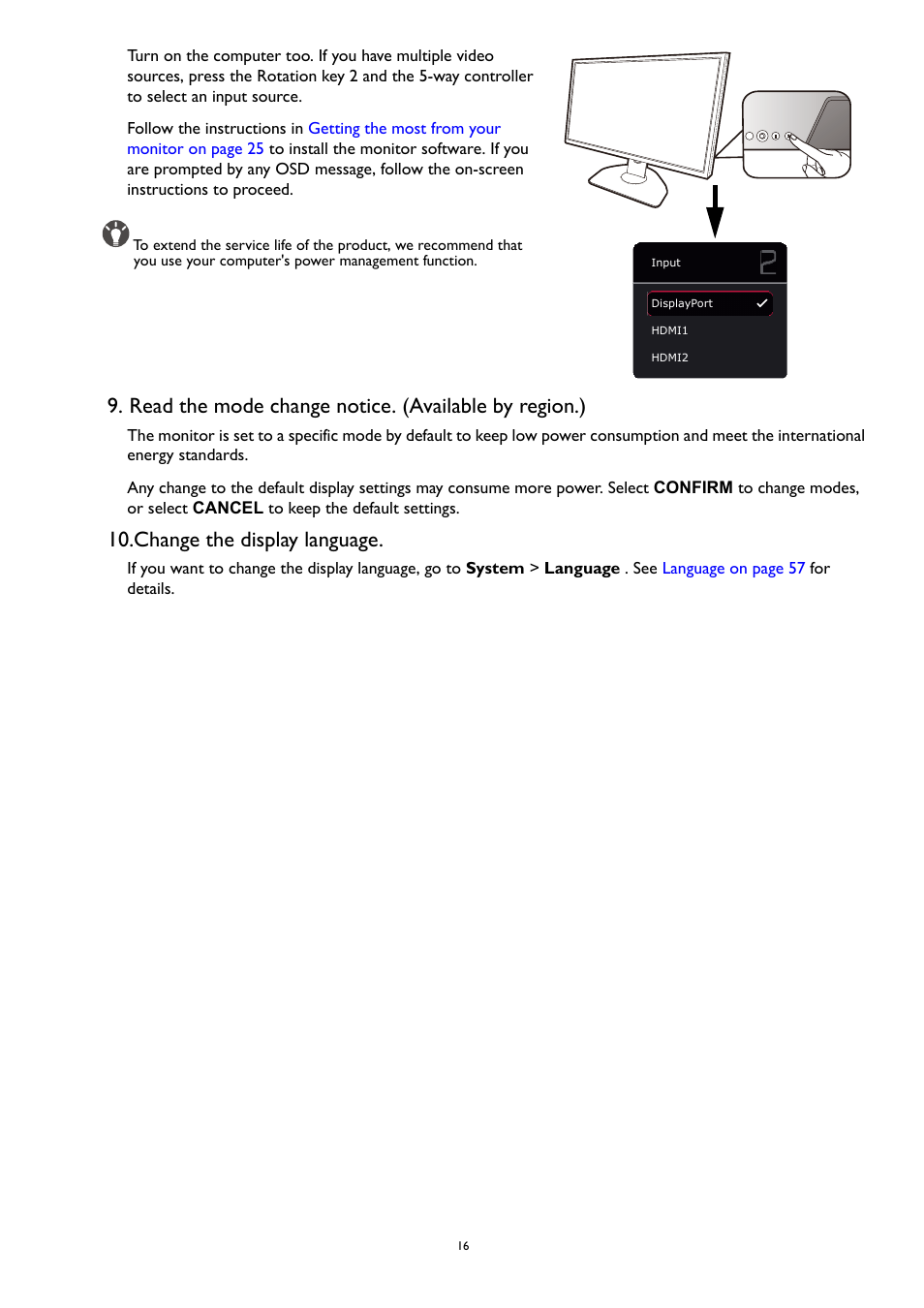 Change the display language | BenQ ZOWIE XL2731K 27" 16:9 165 Hz TN Gaming Monitor User Manual | Page 16 / 60