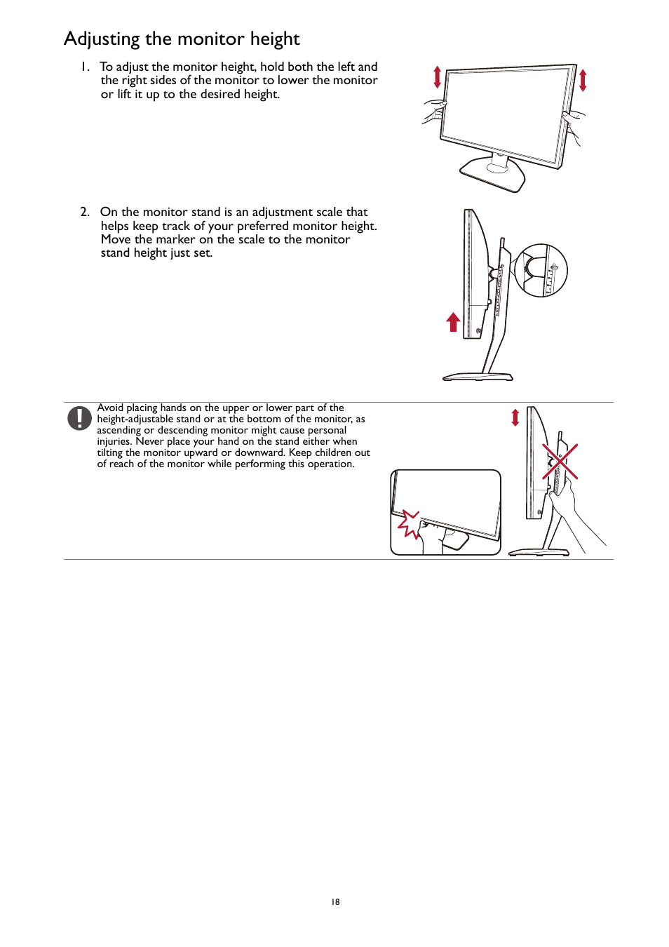 Adjusting the monitor height | BenQ ZOWIE XL2731K 27" 16:9 165 Hz TN Gaming Monitor User Manual | Page 18 / 60