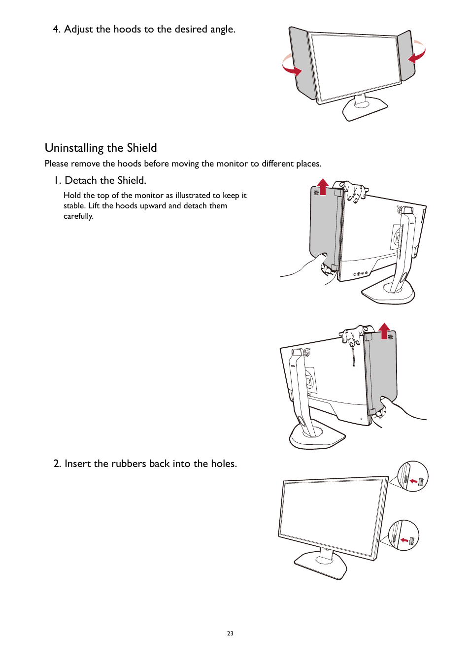 Uninstalling the shield | BenQ ZOWIE XL2731K 27" 16:9 165 Hz TN Gaming Monitor User Manual | Page 23 / 60